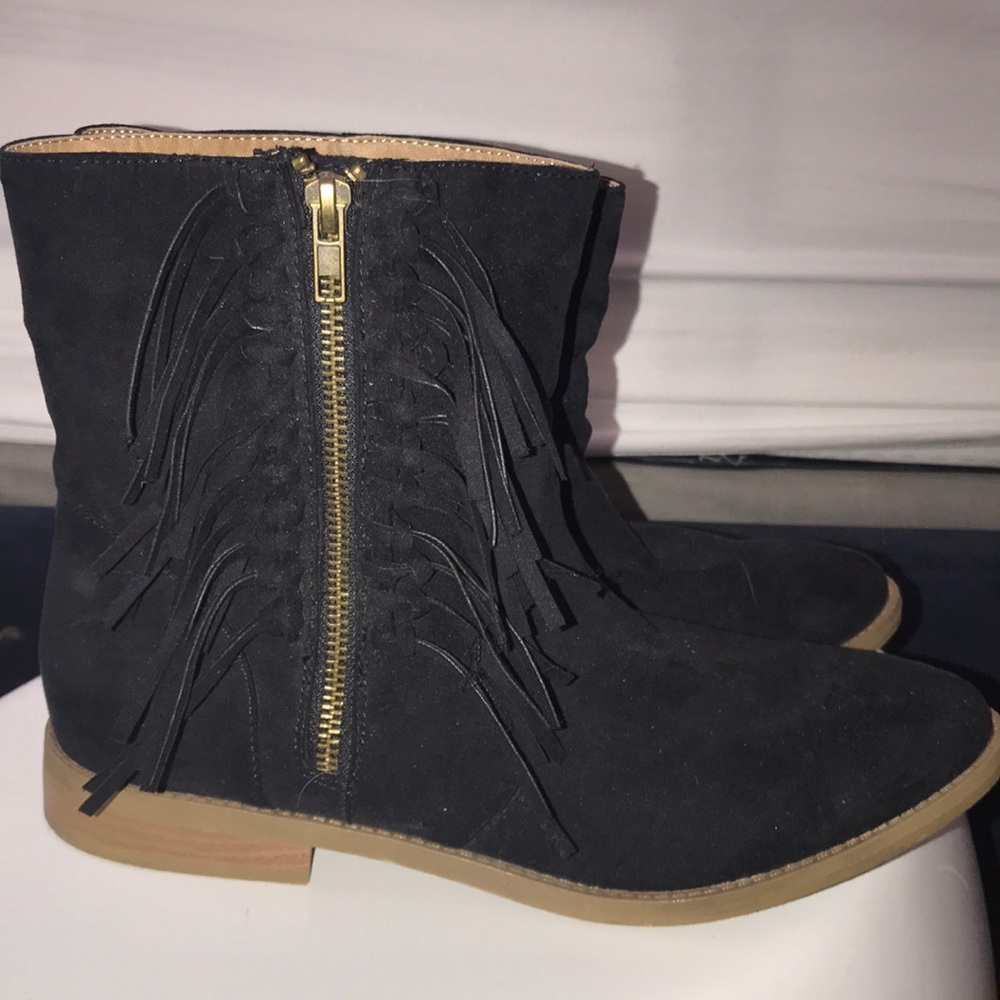 Black Fringe Booties